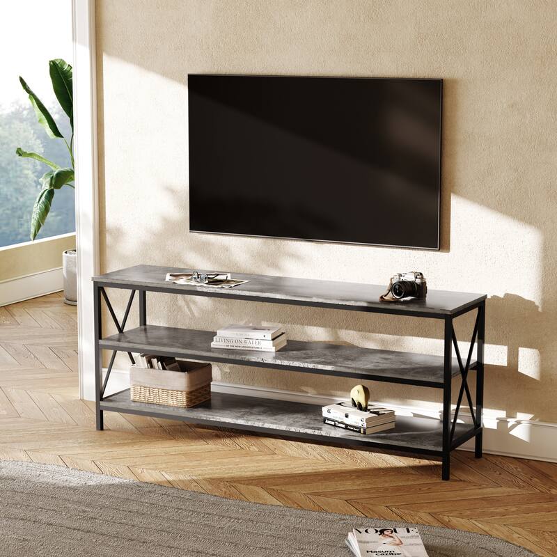 Industrial 57.8-Inch Wide Wood TV Stand Media Console