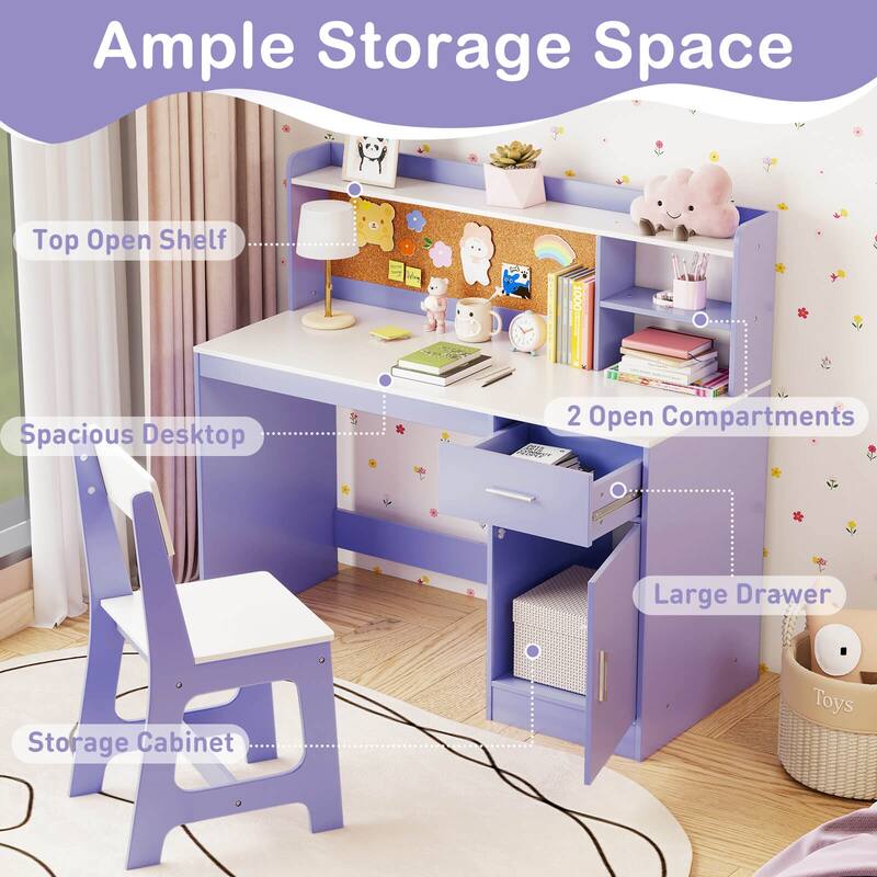 Costway Kids Study Desk and Chair Set Wooden Children Writing Table - See Details