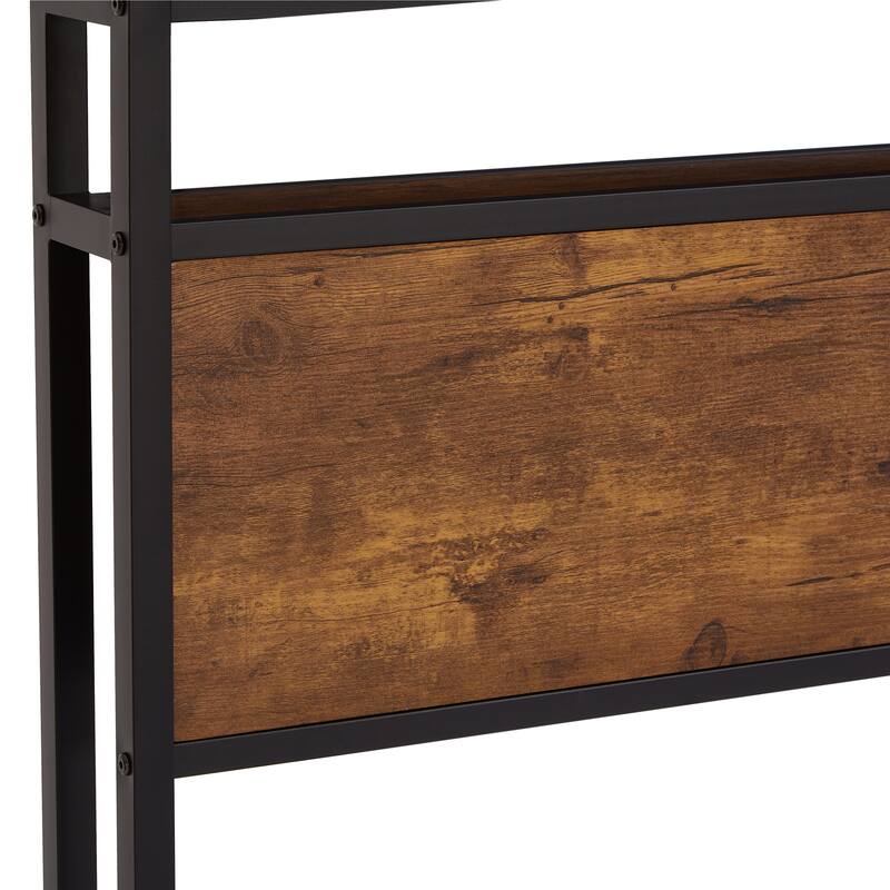 King Size Metal Platform Bed Frame with Wooden Headboard and Footboard with USB,Charging Station,2 Drawers,LED Lights