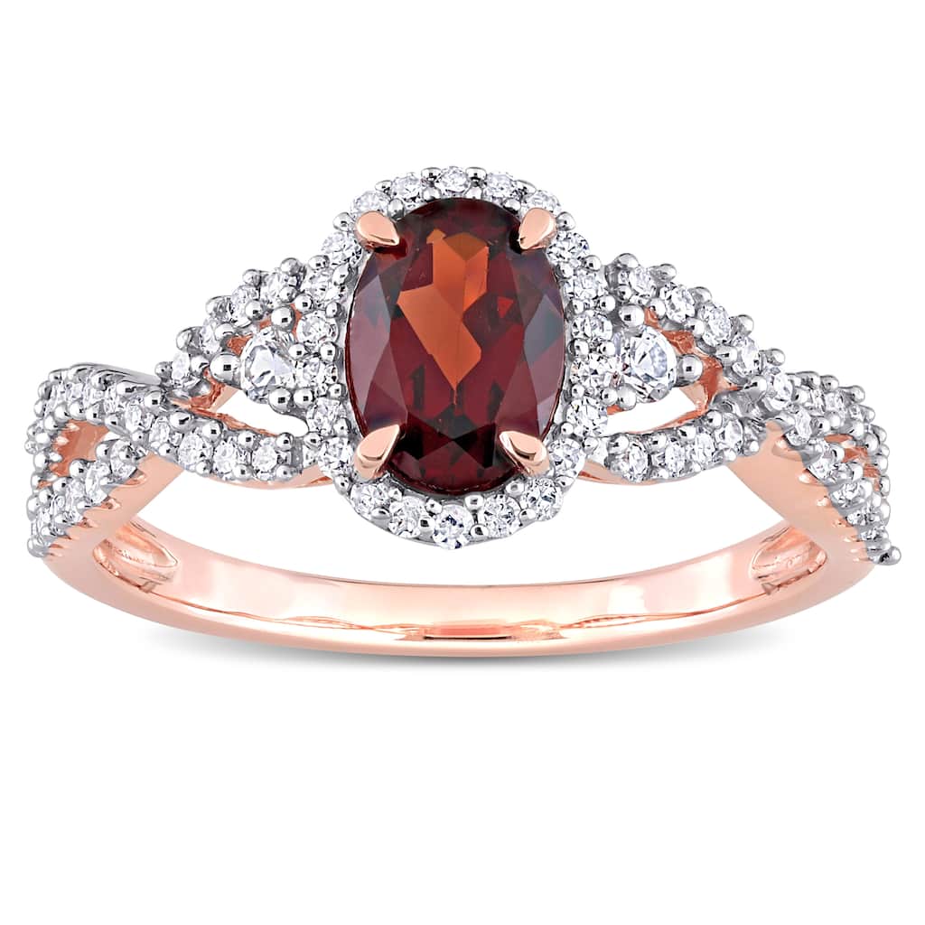 Miadora 10k Rose Gold Garnet, White Sapphire and 1/3ct TDW Diamond Halo Infinity Ring