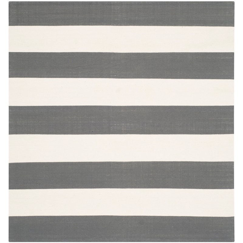 SAFAVIEH Handmade Montauk Caspian Stripe Cotton Flatweave Rug - 3' x 3' Square - Grey/Ivory