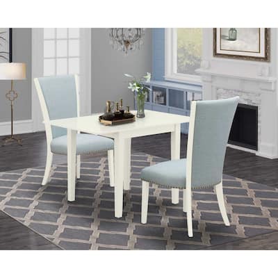 HomeStock 3-Pc Linen White Finish Rectangular Solid Wood Top with Dropleaf Dining Table Set