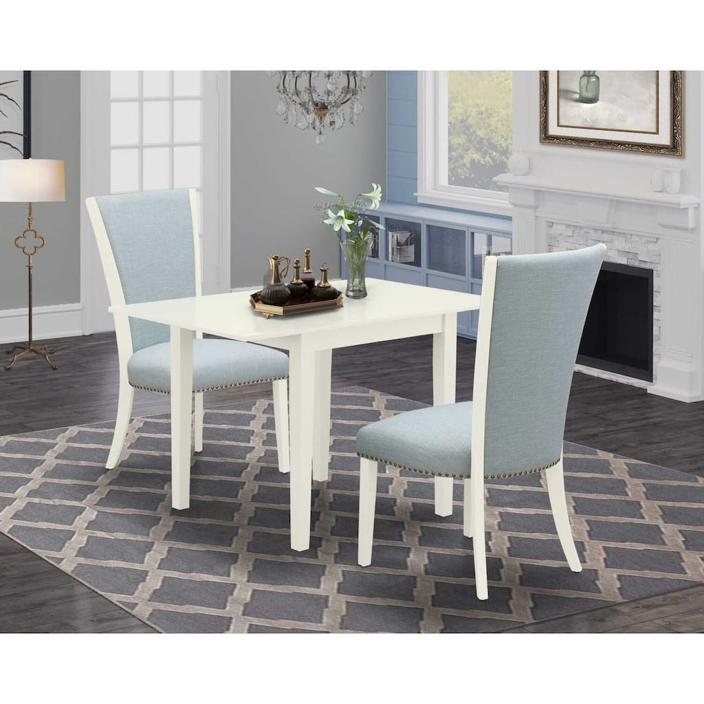 HomeStock 3-Pc Linen White Finish Rectangular Solid Wood Top with Dropleaf Dining Table Set