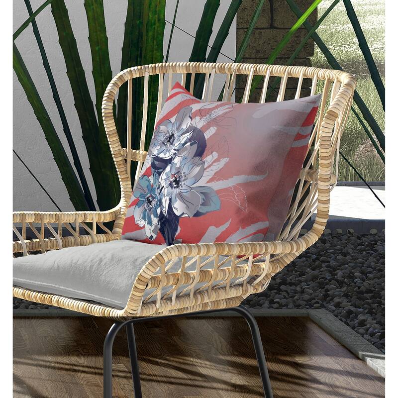Rosemary Romance Indoor/Outdoor Reversible Throw Pillow Silver and Red
