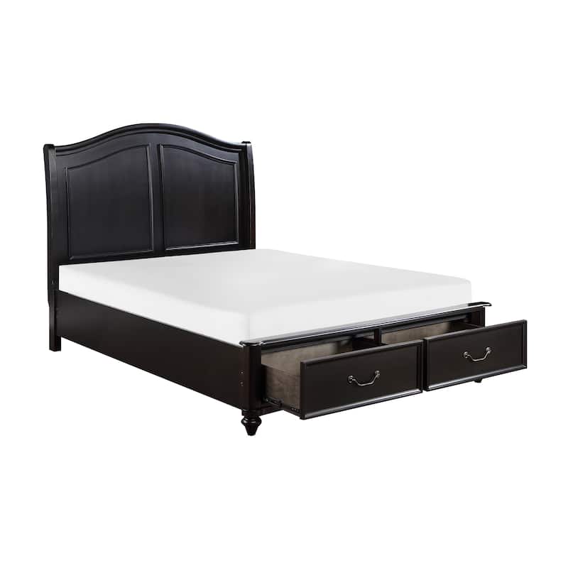 Vix Queen Size Platform Bed, Panel Arch Design, 2 Storage Drawers, Black