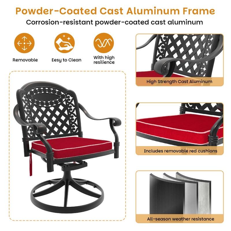 7-Piece Outdoor Dining Set with 1 Table and 6 Chairs, All-Weather Aluminum Outdoor Patio Sets