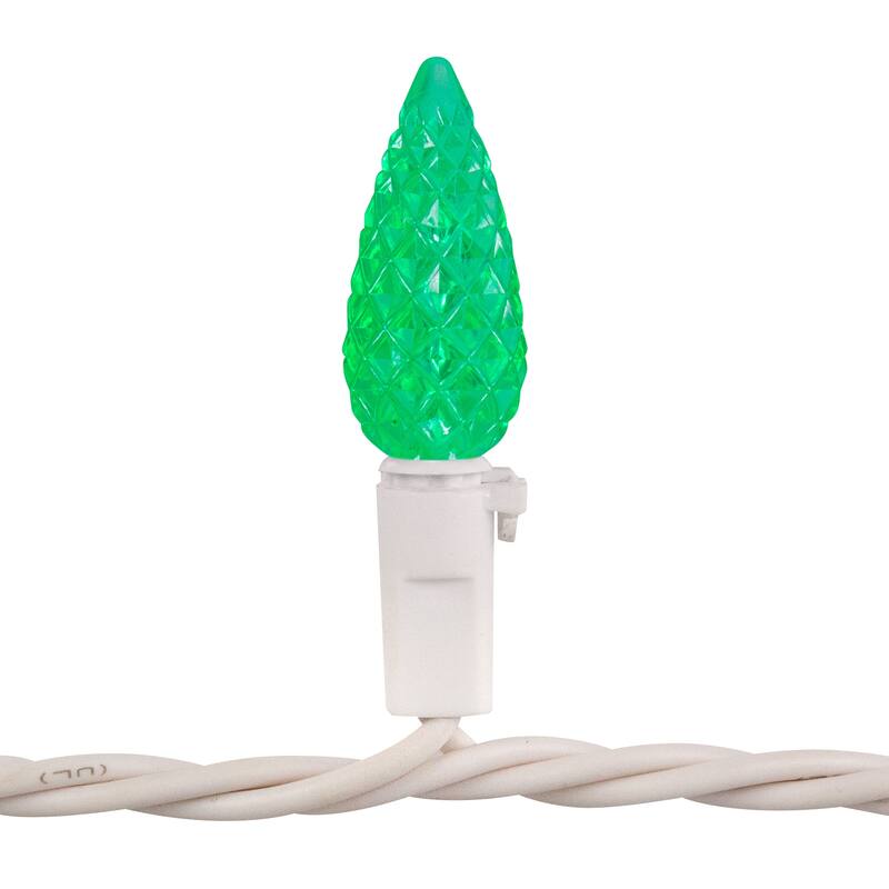 LED C6 Faceted Christmas Lights - Green - 22.5' White Wire - 70ct