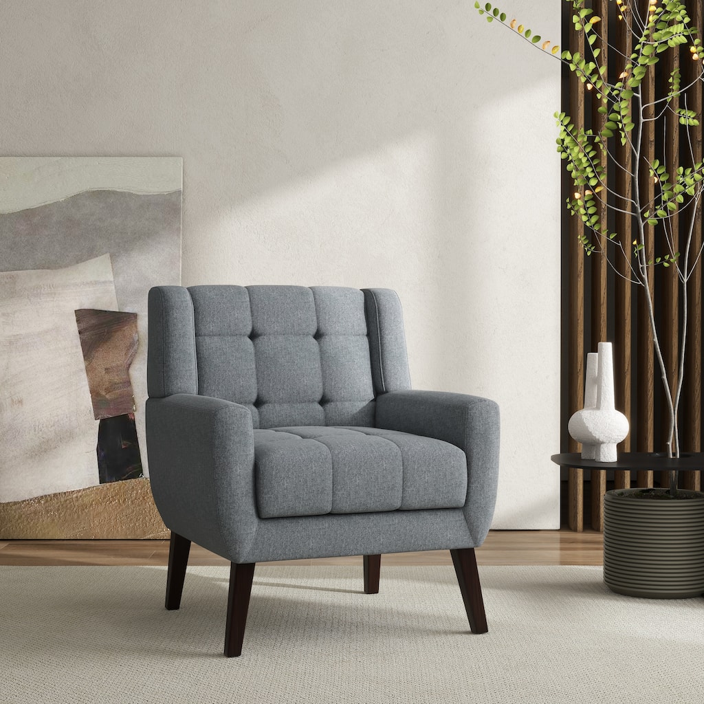 Modern Tufted Wingback Accent Chair Linen/Faux Leather/Velvet Armchair