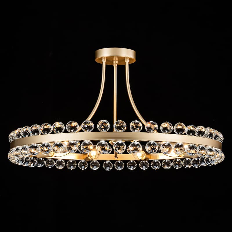 Starsky 4/9-light Modern Crystal Ceiling Light Round Semi Flush Mount