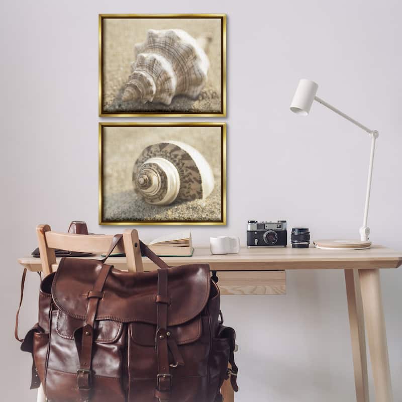 Stupell Neutral Tone Sea Life Framed Floater Canvas Wall Art Design By Dora Rotondella (Set of 2)