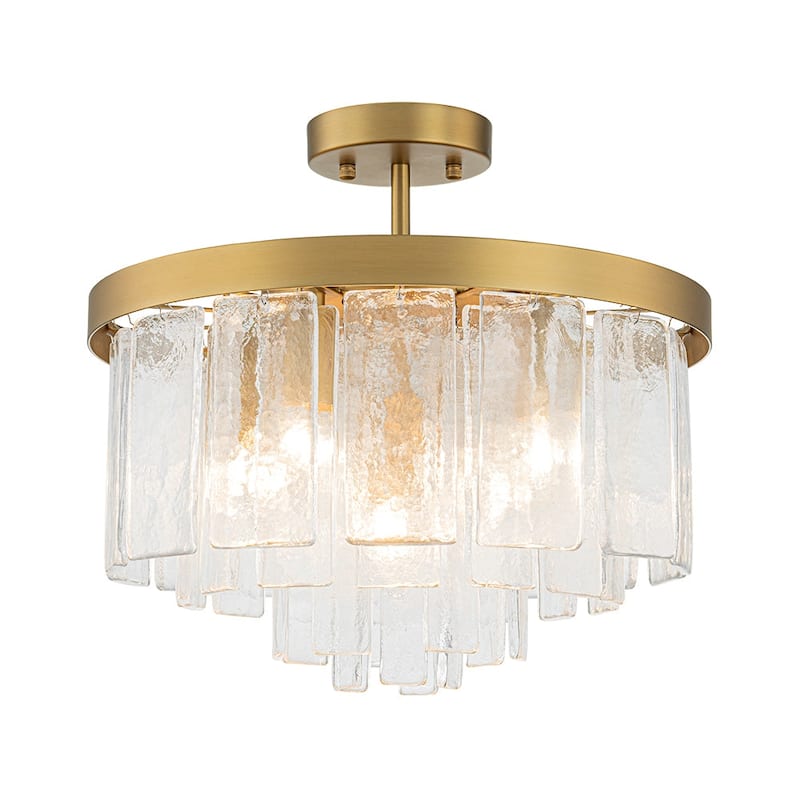 5-Light Tiered Water Glass Round Semi Flush Chandelier