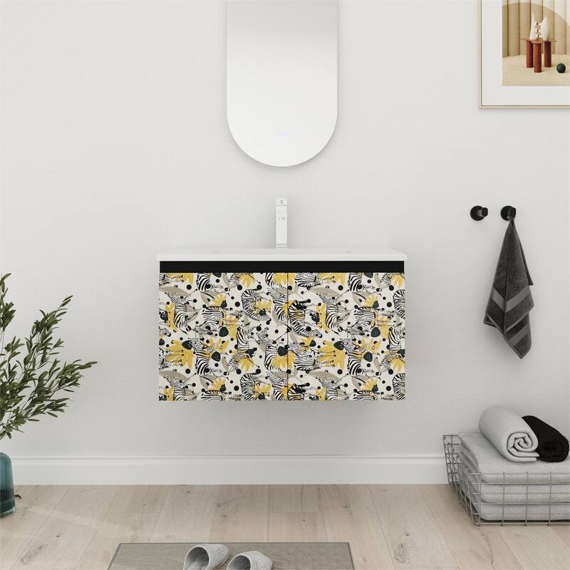 Bathroom Vanity With Sink In 24/30 Inch, Floating Bathroom Vanity with Soft Close Door - 30''W×18.3''D×17.3''H - Colored zebra
