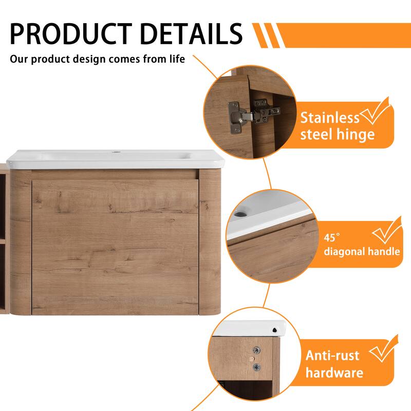 Bathroom Vanity With Sink In 24/28/36/40/60/68 Inch, Floating Bathroom Vanity With Soft Close Door