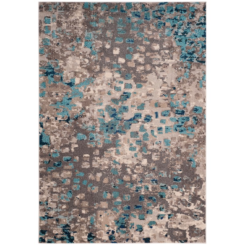 SAFAVIEH Monaco Shiloh Boho Abstract Modern Watercolor Area Rug - Grey/Light Blue - 4' x 5' 7"