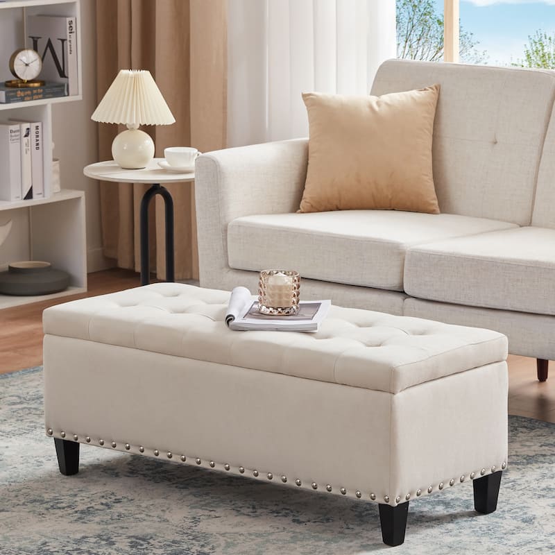 Button-Tufted Storage Ottoman Bench for Bedroom, Living Room 41"W x 16"D x 16"H