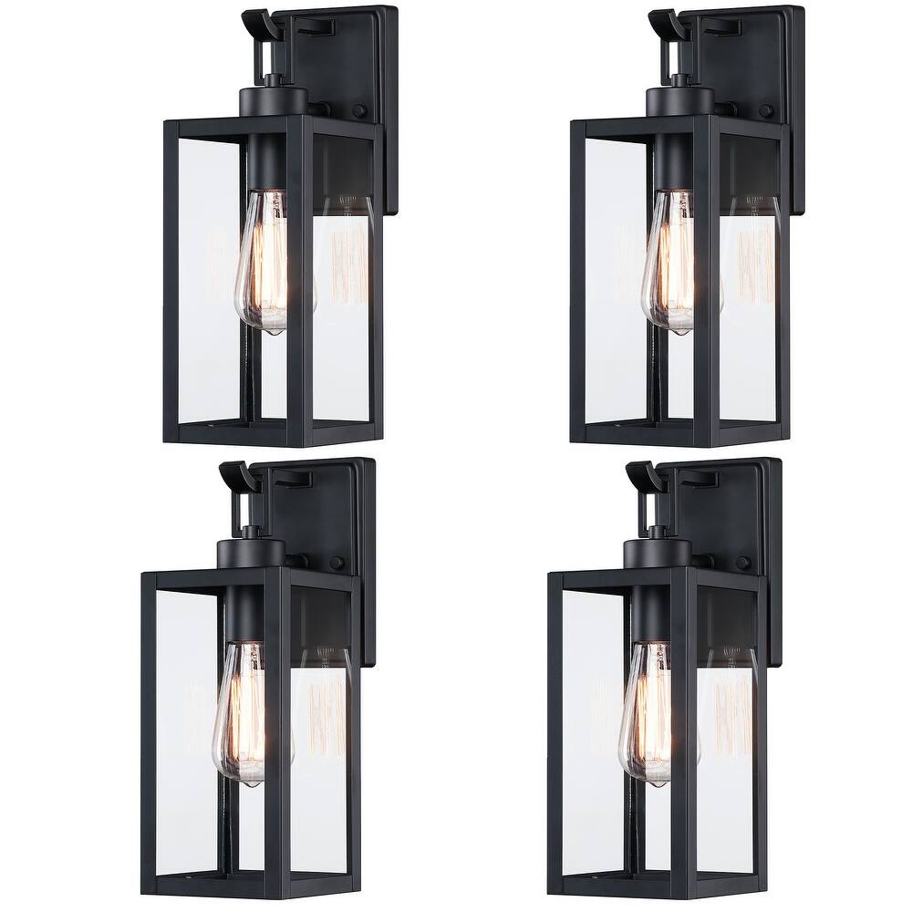 4 Pack 1-Light Matte Black Modern Outdoor Wall Lantern