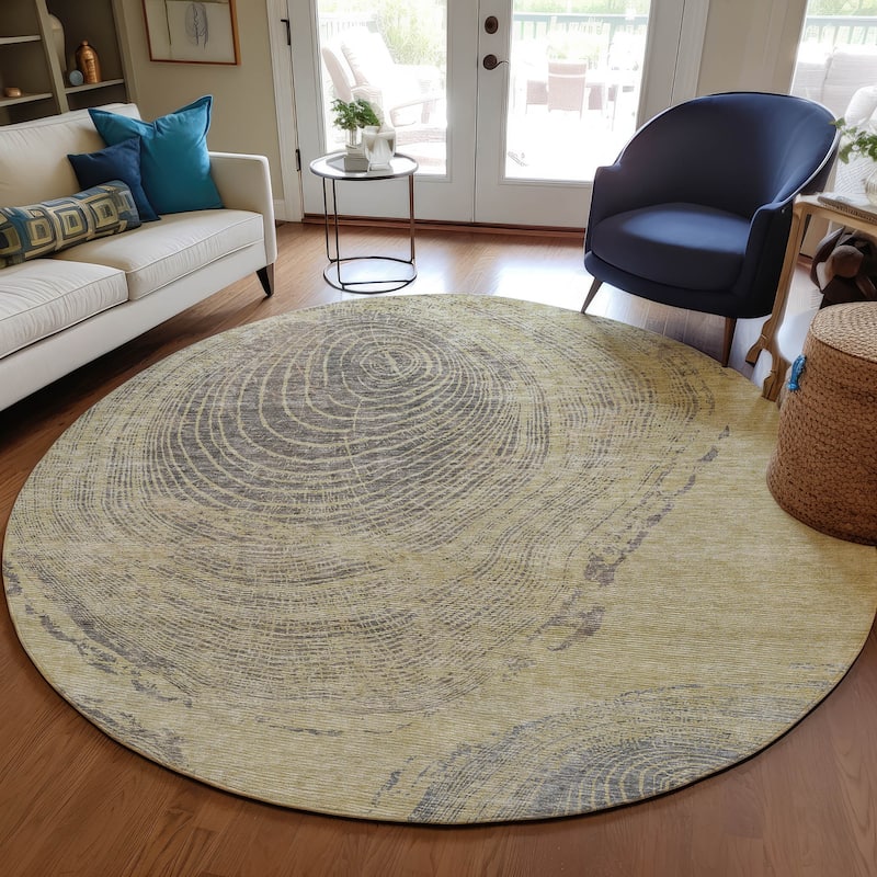 Machine Washable Indoor/ Outdoor Chantille Modern Tree Rug - Beige - 8' x 8'