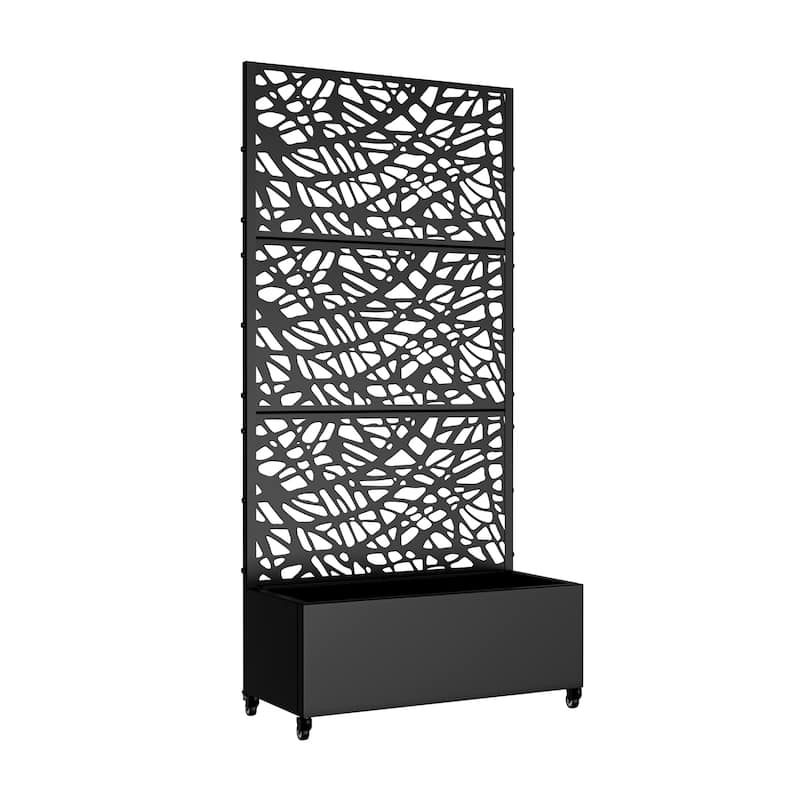 Metal Movable Planter Box with Trellis Privacy Screen Planter Box with Lockable Wheels