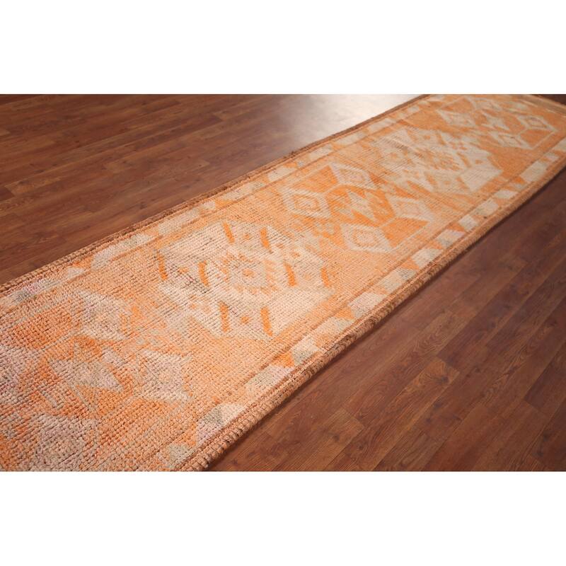Transitional Oushak Turkish Vintage Runner Rug Handmade Wool Carpet - 2'10"x 11'2"