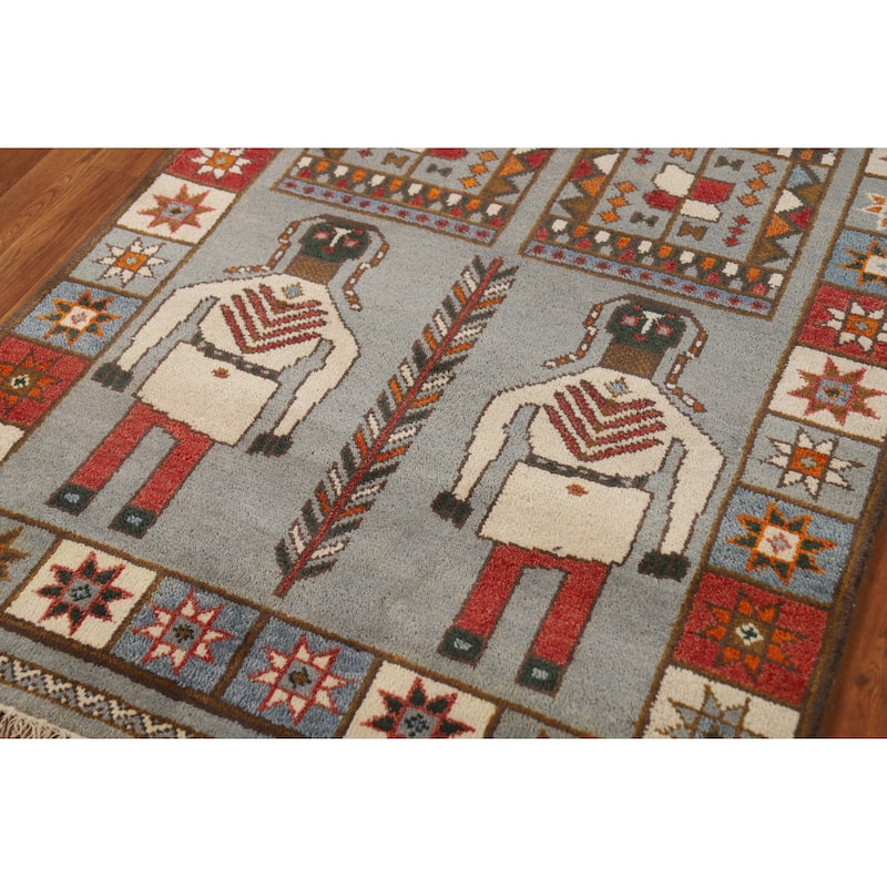 Hand Knotted Oriental 100% Wool Carpet Traditional Tribal Greys & Charcoal Heriz (serapi) Runner Rug - 9' 9'' X 3' 10''