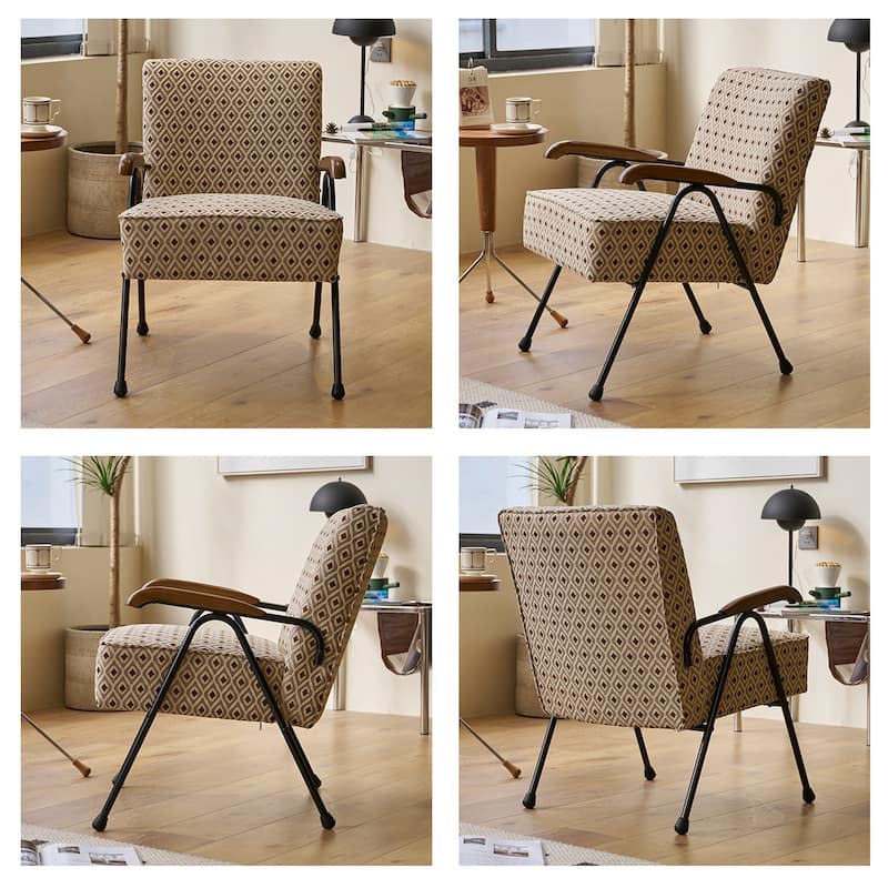 Cream+Brown Modern 20" High Back Upholstered Accent Chair with Metal Legs and Soft Padded