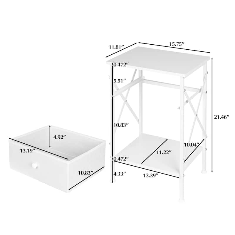 Javlergo 2 Pack X Frame Nightstand with Removable Fabric Drawer Easy to Clean Multifunctional End Table with Open Shelf
