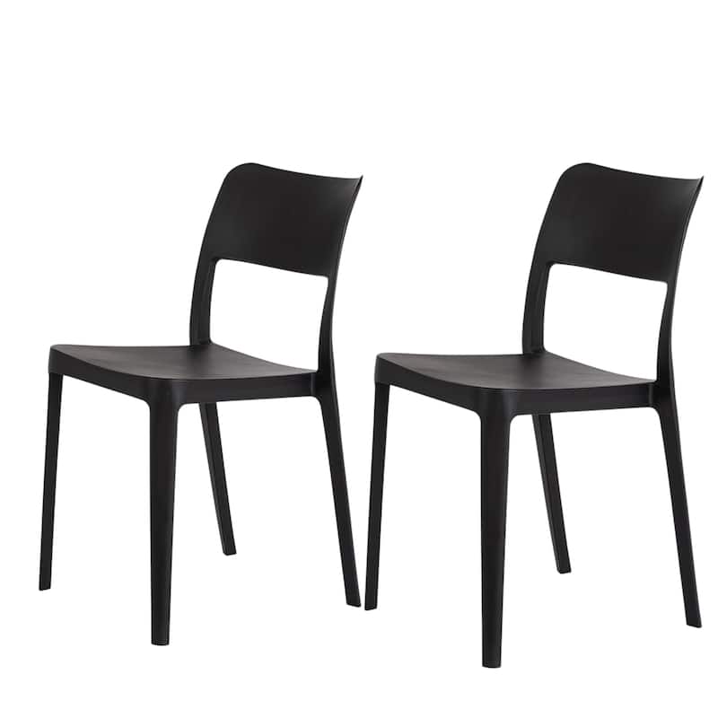 HomeRoots Set of Two Black Heavy Duty Plastic Outdoor Stacking Accent Chairs