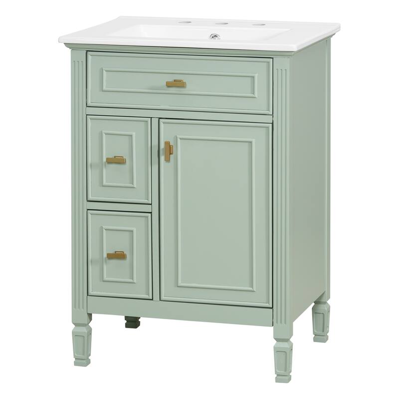 24 Inch Bathroom Vanity with Ceramic Sink Combo, Undermount Vanity Sink Cabinet Bathroom Storage Cabinet for Small Space