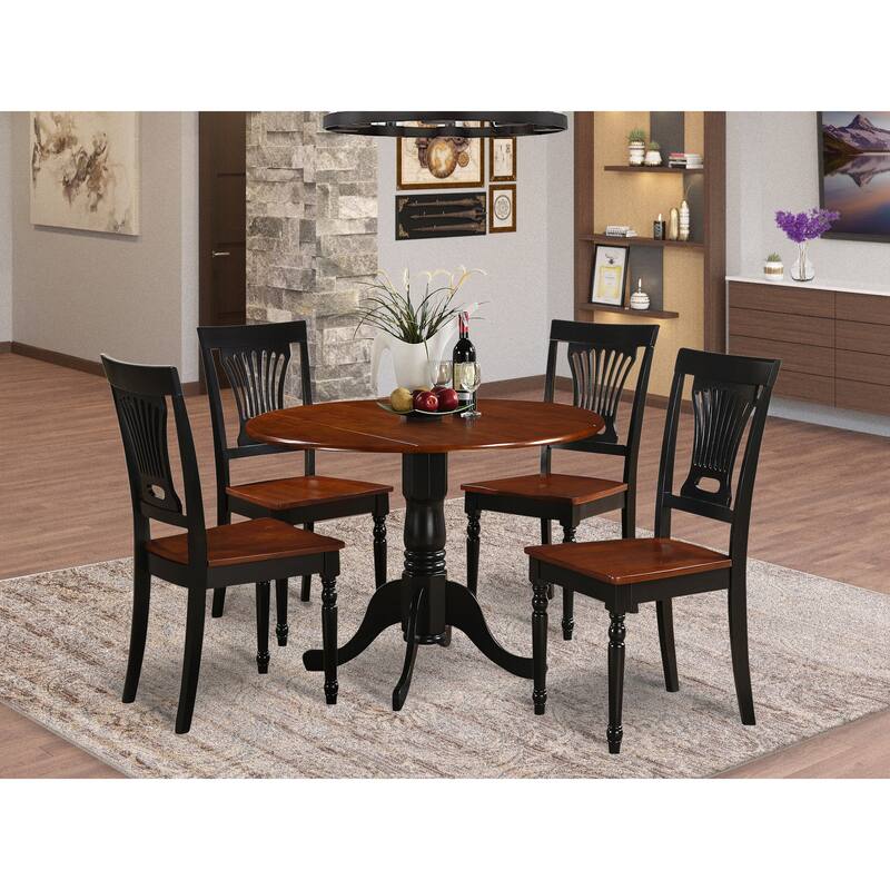 East West Furniture 5 Piece Kitchen Table & Chairs Set Includes a Round Dining Table and Dining Room Chairs, Black & Cherry - DLPL5-BCH-W