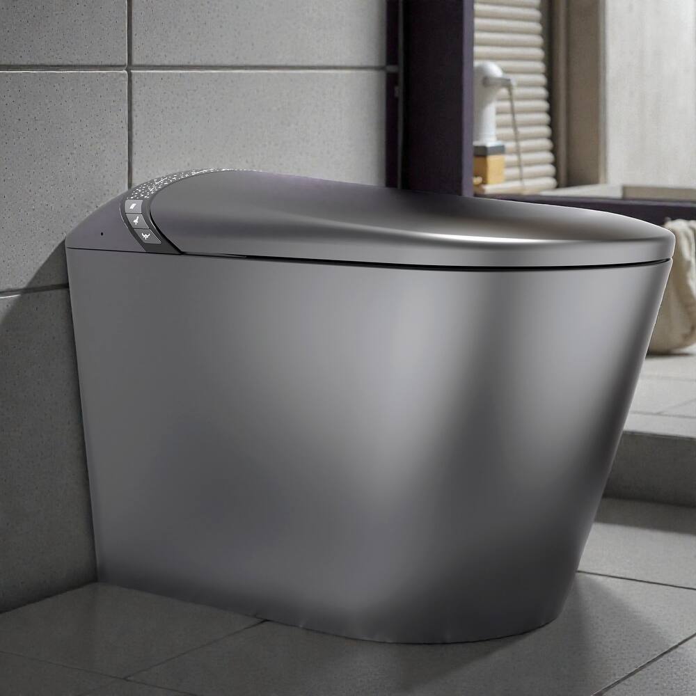 Elongated Smart Toilet with Built In Bidet. Tankless Design. Auto Open Close Seat. Foot Sensor. Warm Water Dryer
