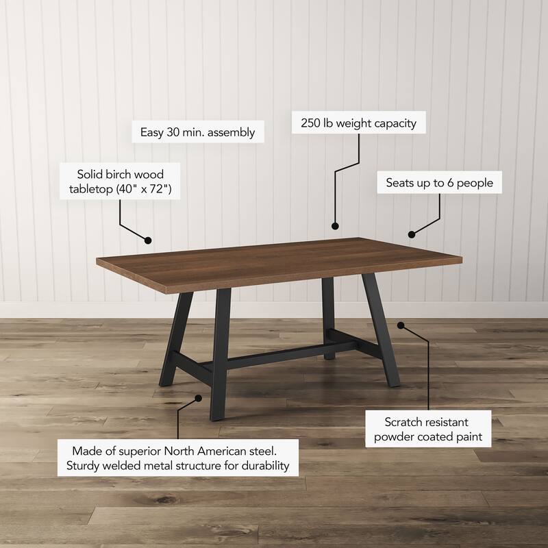 Amisco Otello 40" x 72" Solid Wood Dining Table