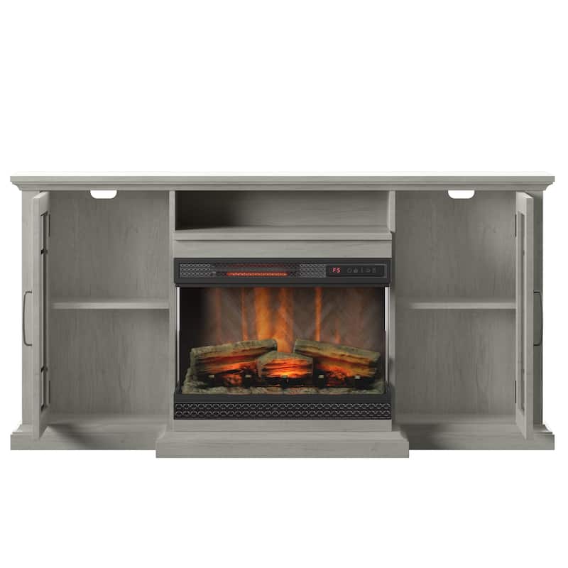 Twin Star Home TV Stand for TVs up to 65" with ClassicFlame PanoGlow Electric Fireplace
