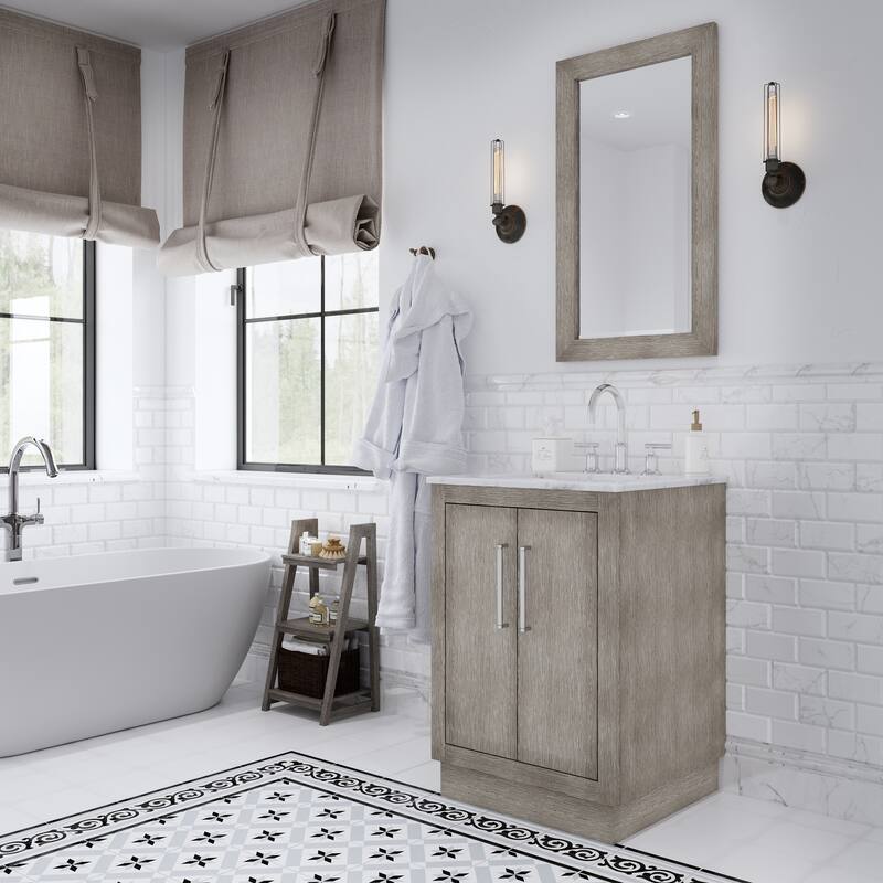 Hugo Carrara Marble Countertop Vanity with Mirror and Gooseneck Faucet
