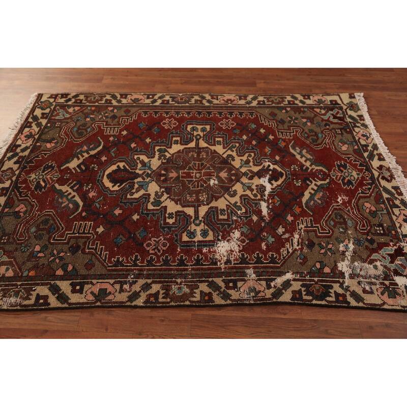 Red Geometric Bakhtiari Persian Rug Handmade Wool Carpet - 4'7" x 6'6"