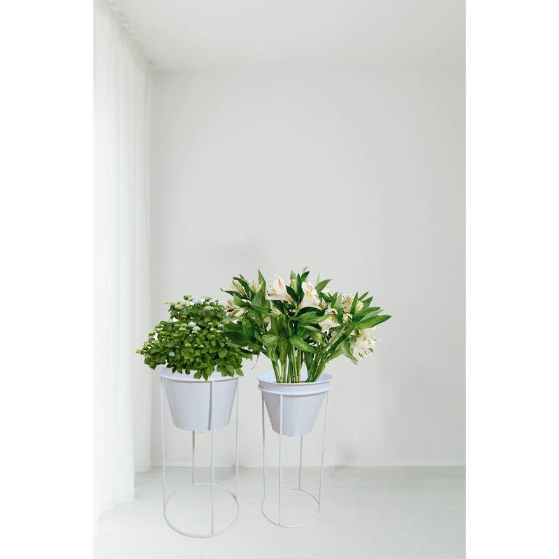 Metal Cachepot Set of 2 Black Color Flower Plant Stand - Minimalist Decor