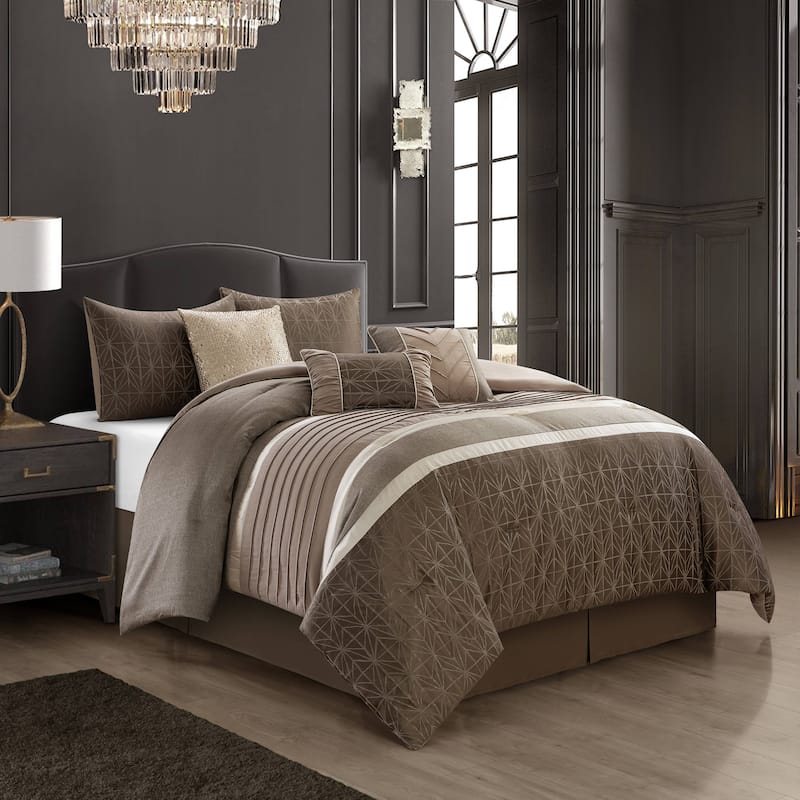 Nanshing Bryan 7 Piece Geometric Comforter Set - Taupe - King