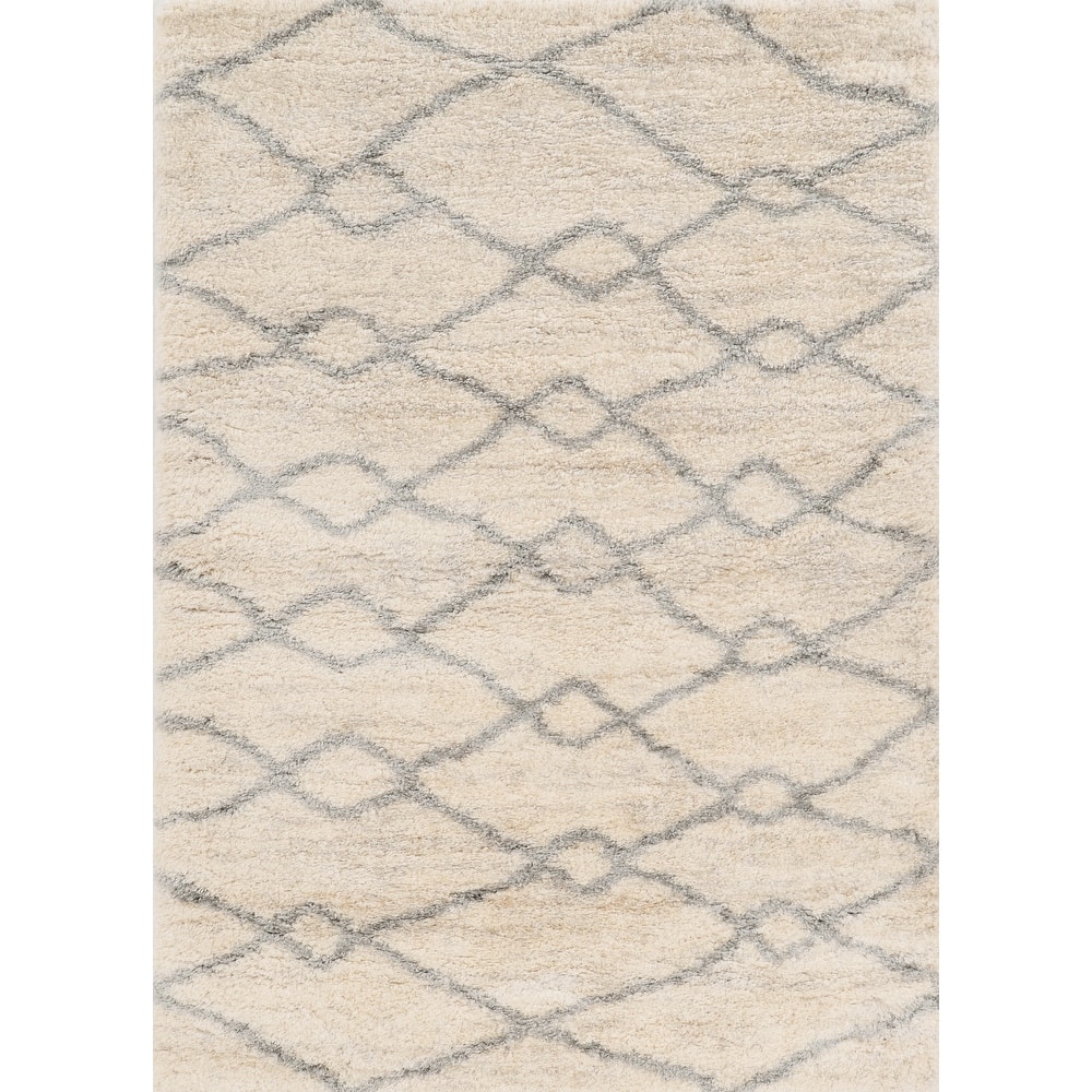 The Curated Nomad Coleridge Ivory/ Grey Trellis Shag Rug