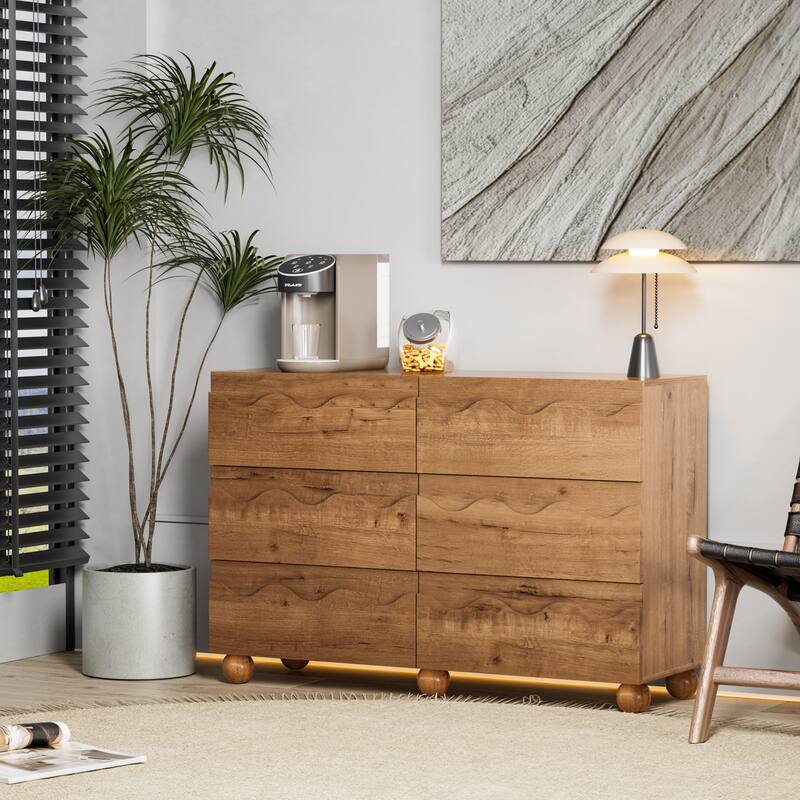 Wave Front 6 Drawers Dresser Handle-Free Modern Storage Cabinet