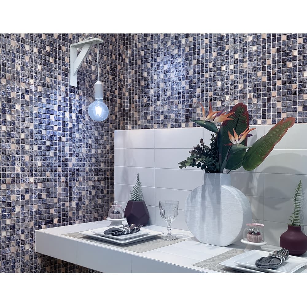 Apollo tile 12" x 12" Elaina Glossy Textured Blue Glass Metal Tile (4.75 sq ft/case) - 5 Pack