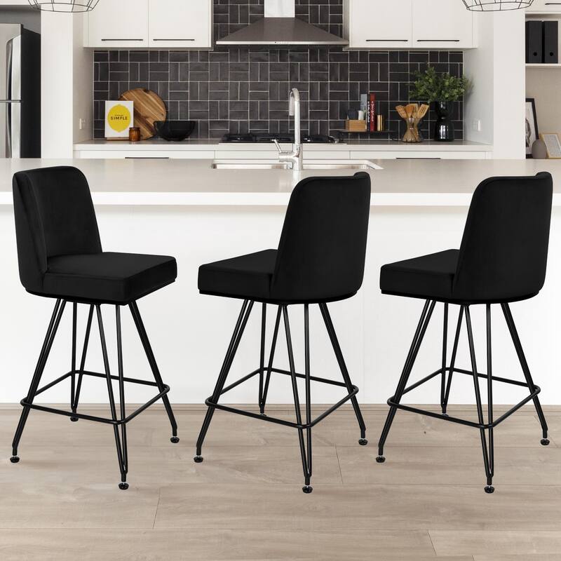 26" Leather/Velvet Swivel Counter Height Bar Stools - 38.2"H x 17.7"W x 19.1"D