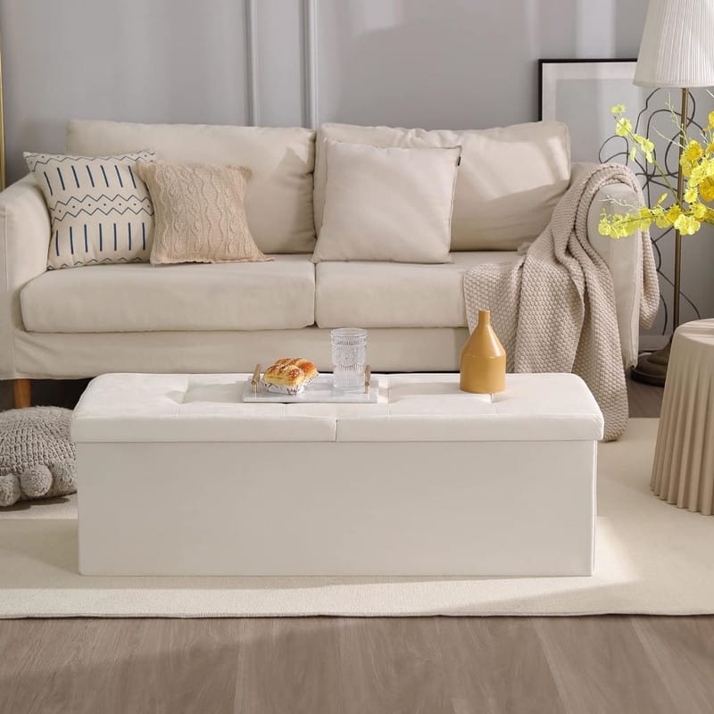 Storage Ottoman Bench Foldable Velvet