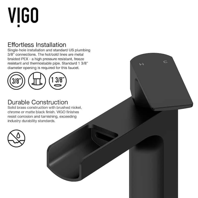 VIGO Amada 10" H Single Handle Single Hole Bathroom Vessel Faucet - 5.38"L x 1.88"W x 10.375"H