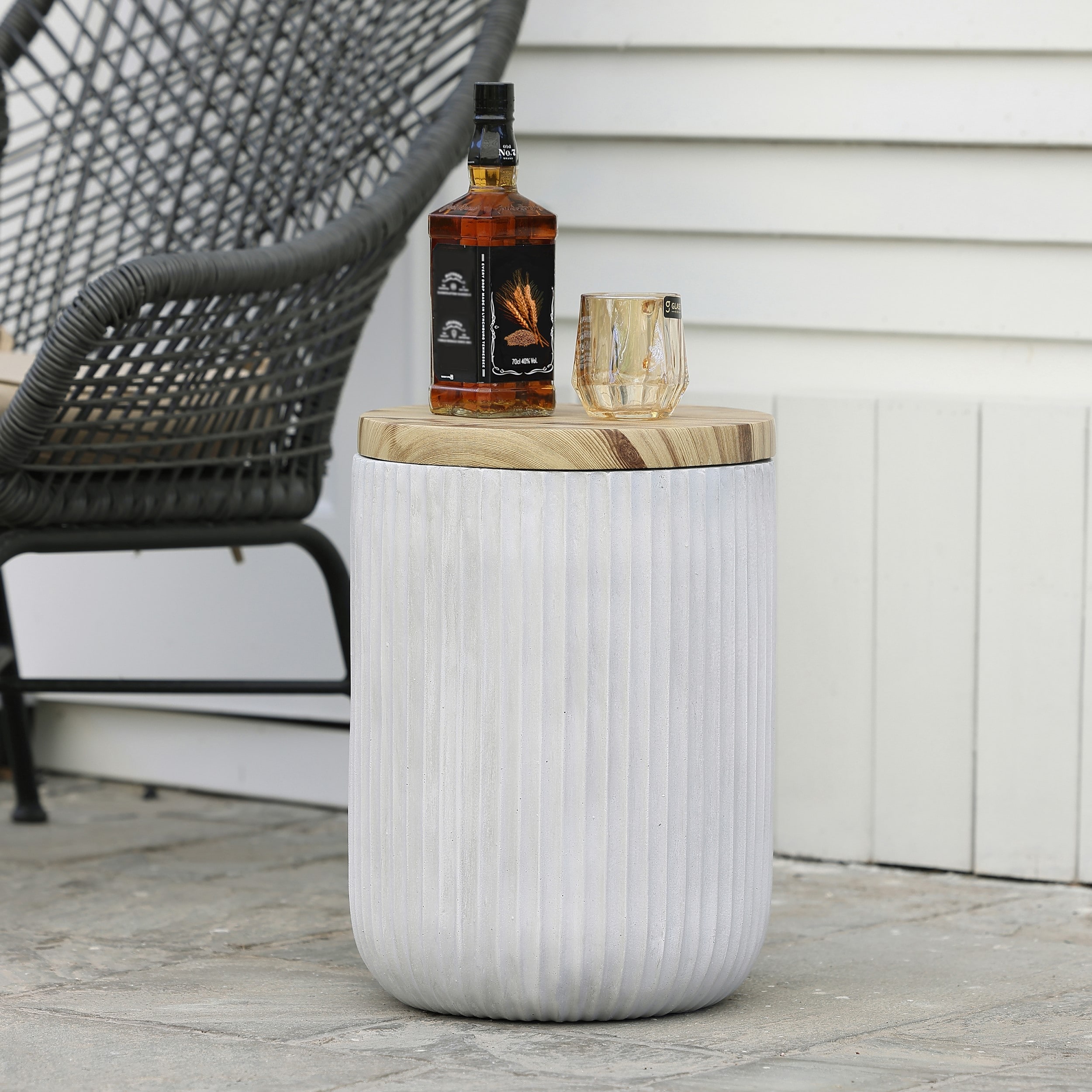 LuxenHome Gray Cement Indoor Outdoor Side Table with Storage