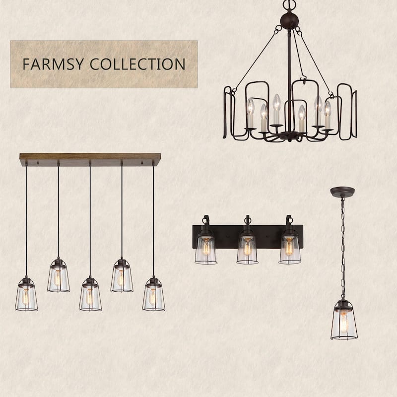 Farmsy Modern Farmhouse 3-Light Linear Glass Bronze Bathroom Vanity Lights Industrial Metal Wall Sconces - L22" x W6" x H 10"