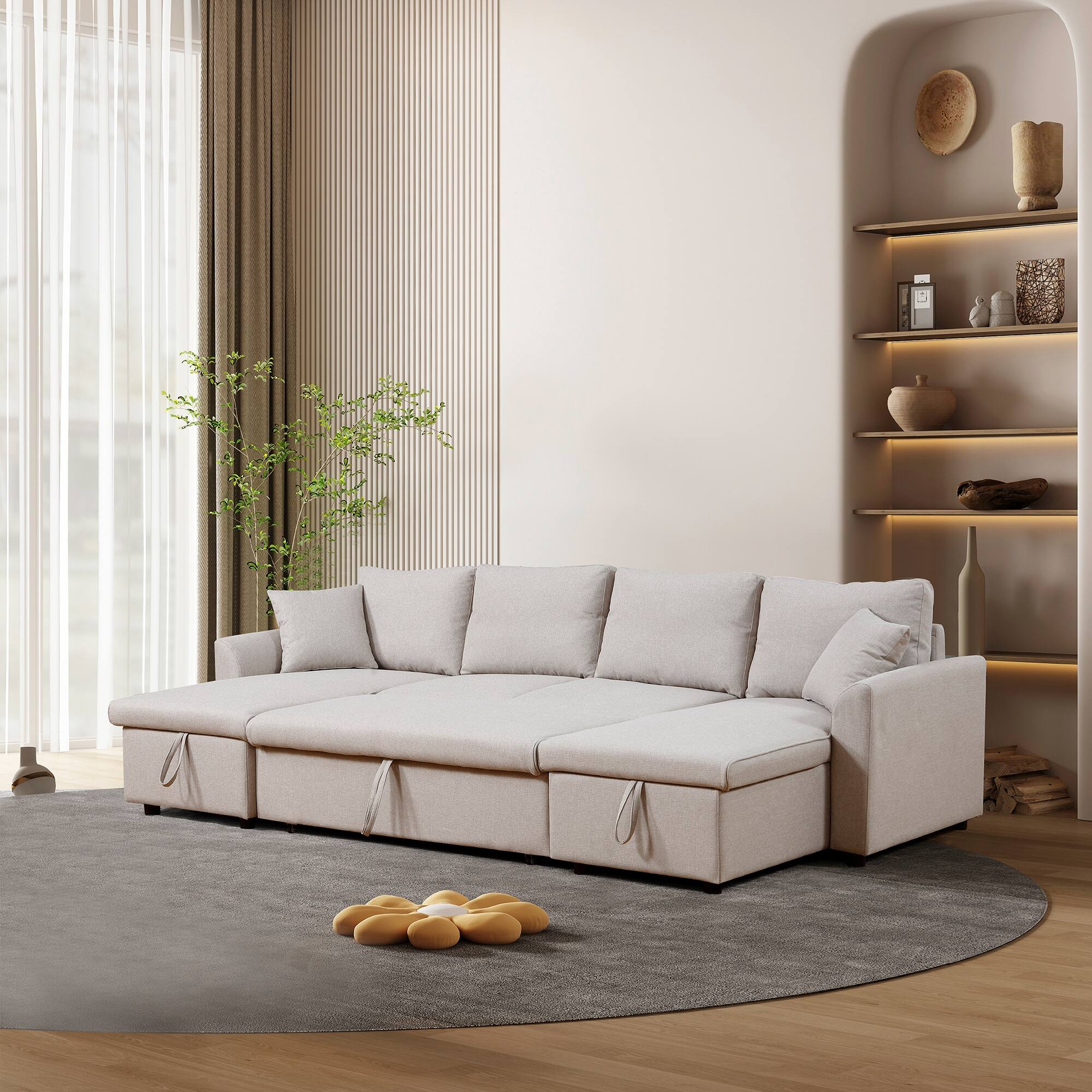 U-Shape Pull-out Sleeper Sectional Sofa with Double Storage Chaise ...