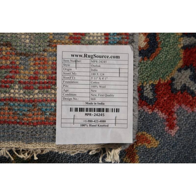 Blue Oushak Oriental Rug Transitional Handmade Wool Carpet - 4'1"x 5'11"