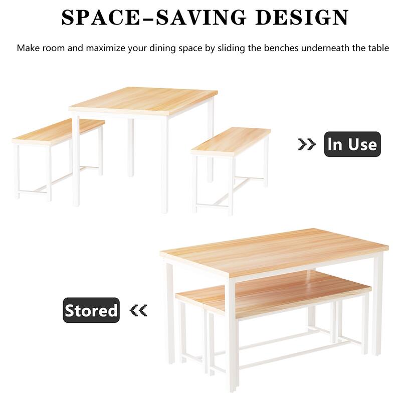 Mieres Vintage Industrial Style 3 Piece Dining Table with 2 Benches Set, Space Saving Kitchen Dining Room Bar Table Set
