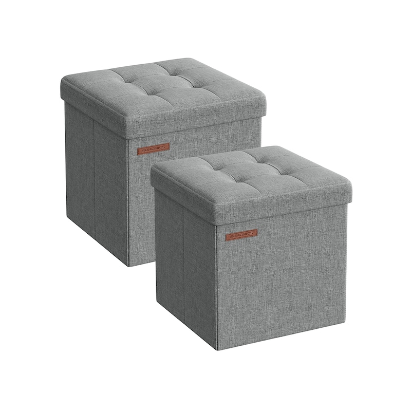 6 Gallon Folding Storage Ottoman with Comfortable Linen Seat Perfect for Living Room or Bedroom - Set-2 - Light-Grey