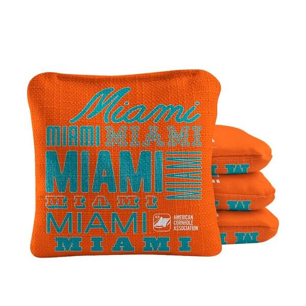 slide 2 of 4, Miami Football Orange Dual Sided Cornhole Bags