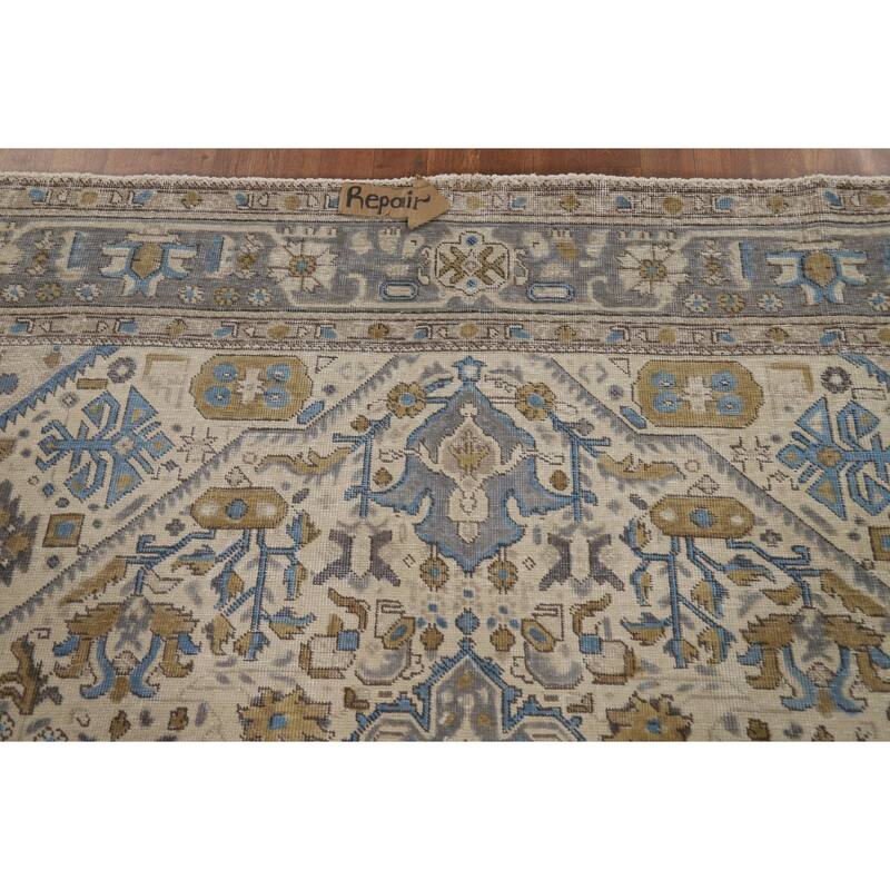 Hand Knotted Oriental 100% Wool Carpet Traditional Floral Beige & Ivories Tabriz Area Rug - 9' 7'' X 6' 6''